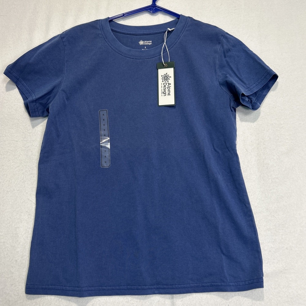 Alpine Design Women's Hike Short Sleeve T-Shirt Blue Small Mountain Lake NWT